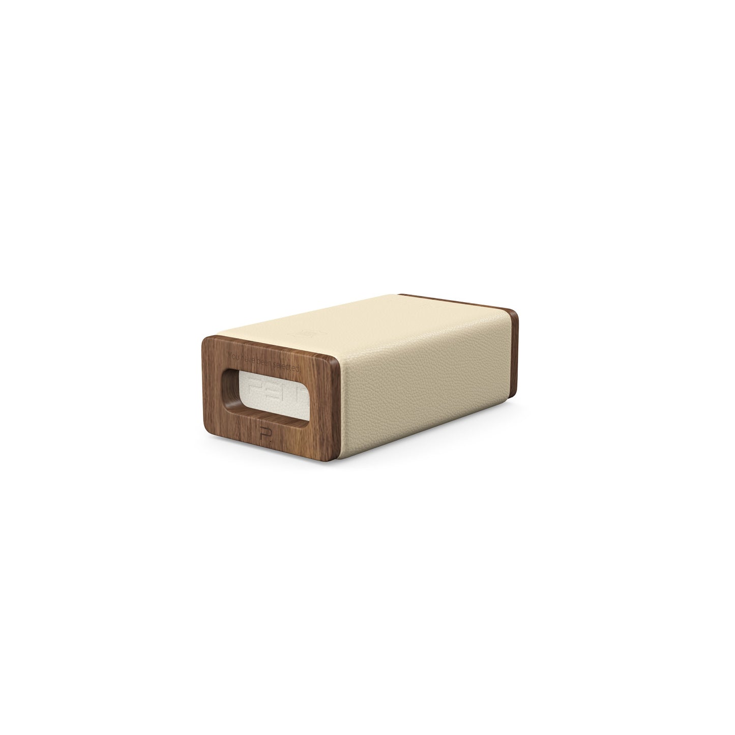 Luxury yoga equipment, handmade with natural wood and premium Italian leather, customize in beige base leather, white accent leather color and natural walnut wood. PENT. KOHA - Luxury Yoga Block