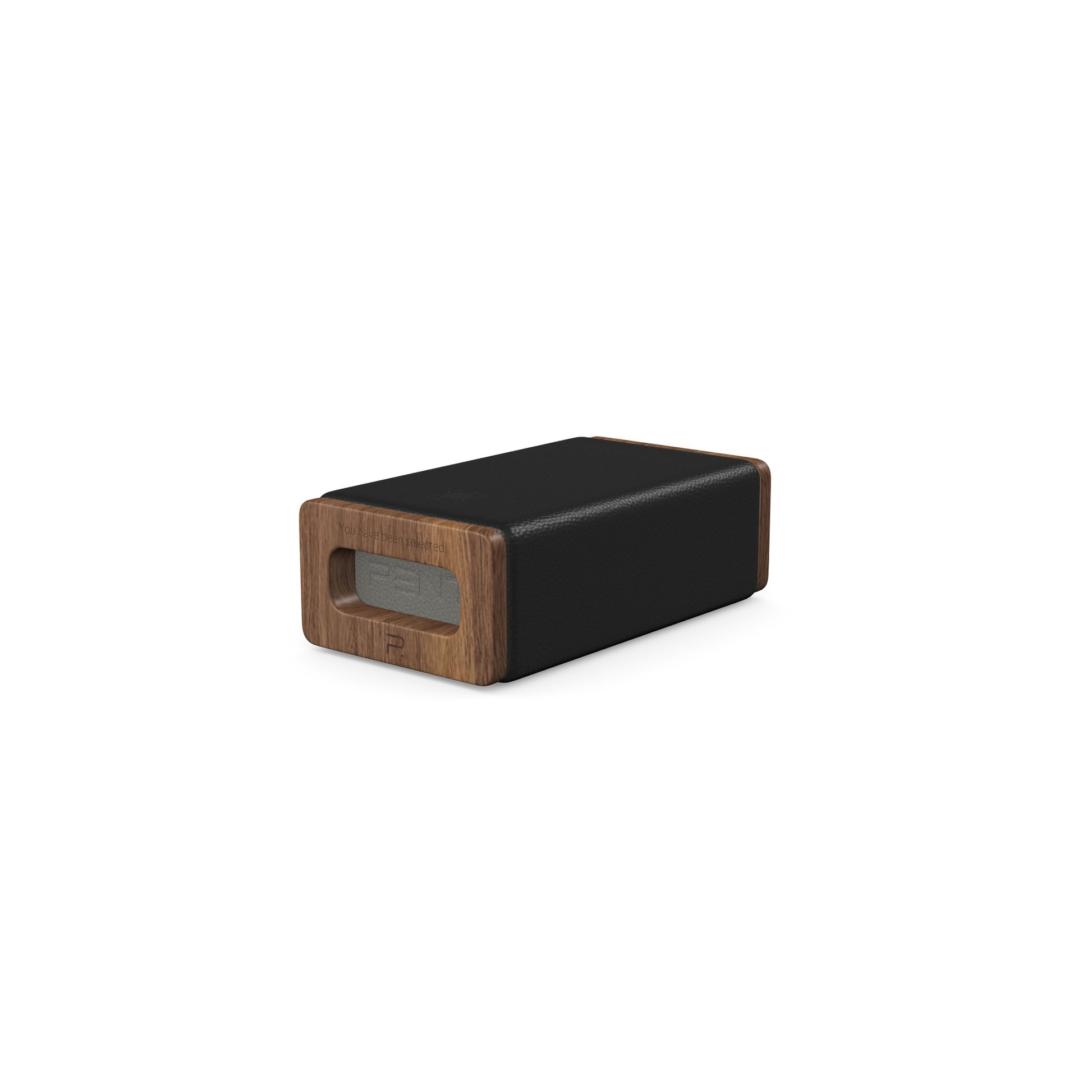 Luxury yoga equipment, handmade with natural wood and premium Italian leather, customize in black base leather, grey accent leather color and natural walnut wood. PENT. KOHA - Luxury Yoga Block
