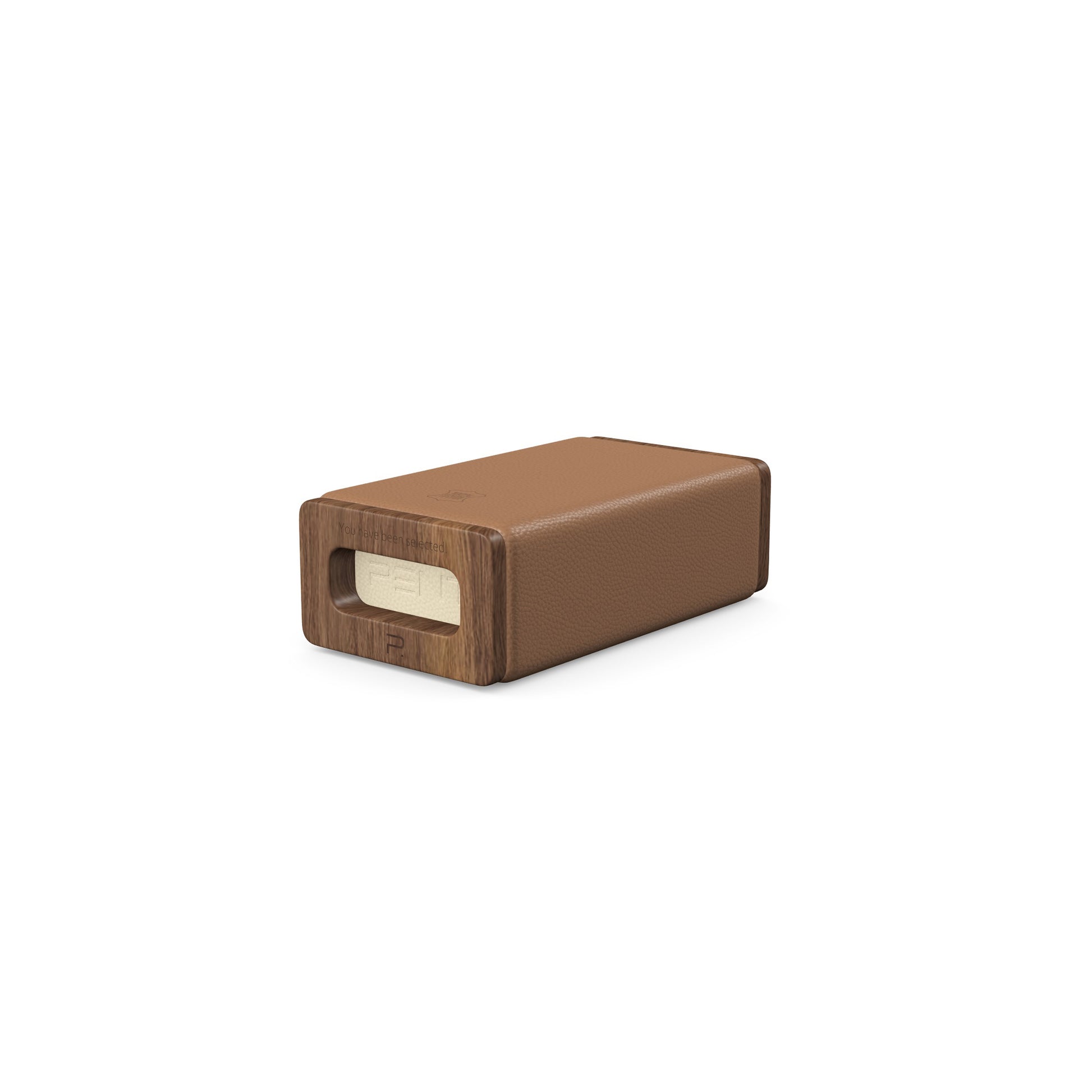 Luxury yoga equipment, handmade with natural wood and premium Italian leather, customize in brown base leather, beige accent leather color and natural walnut wood. PENT. KOHA - Luxury Yoga Block