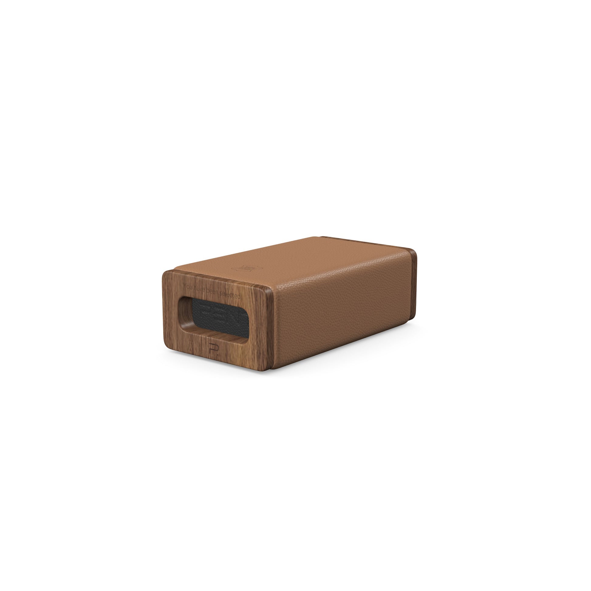Luxury yoga equipment, handmade with natural wood and premium Italian leather, customize in brown base leather, black accent leather color and natural walnut wood. PENT. KOHA - Luxury Yoga Block