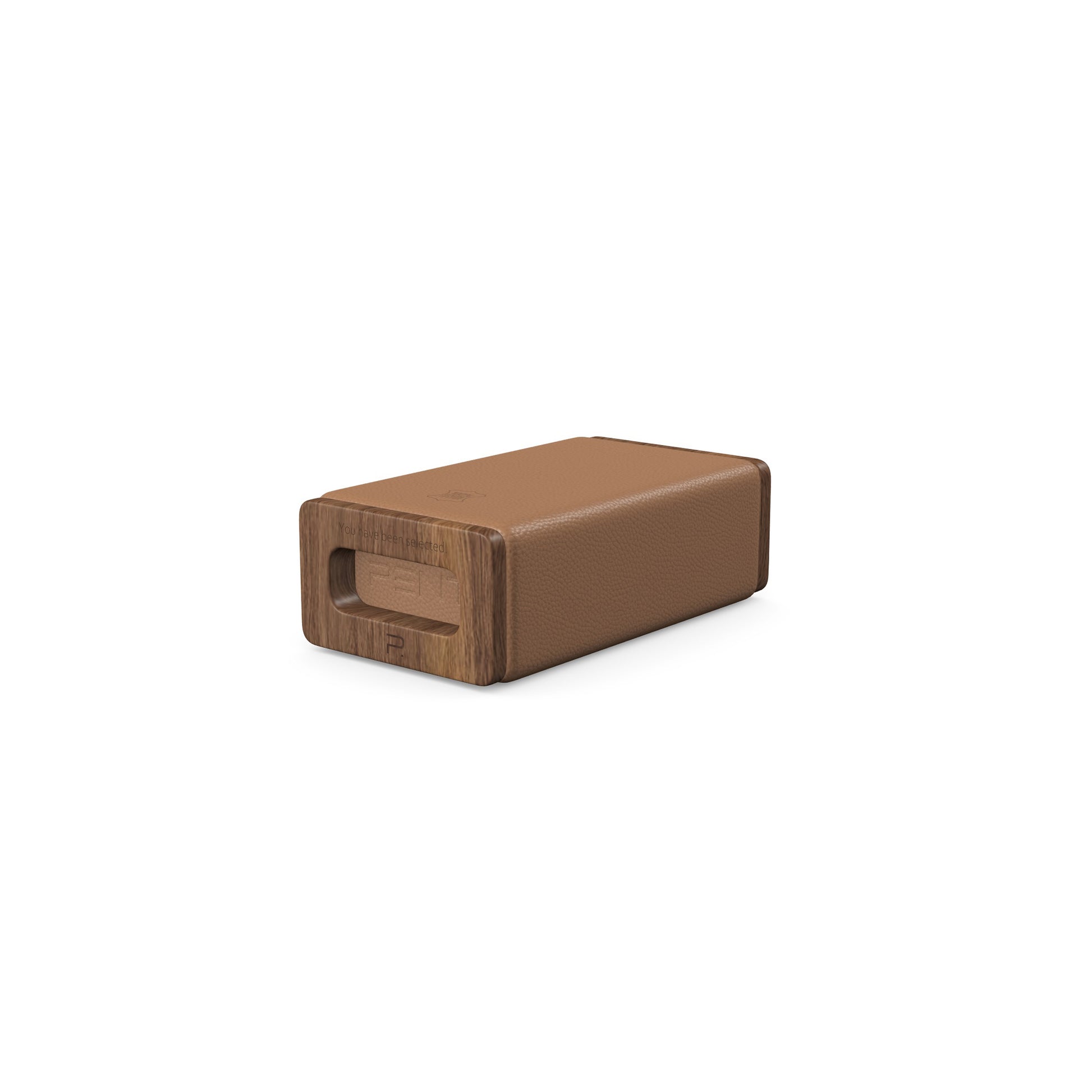 Luxury yoga equipment, handmade with natural wood and premium Italian leather, customize in brown base leather, brown accent leather color and natural walnut wood. PENT. KOHA - Luxury Yoga Block