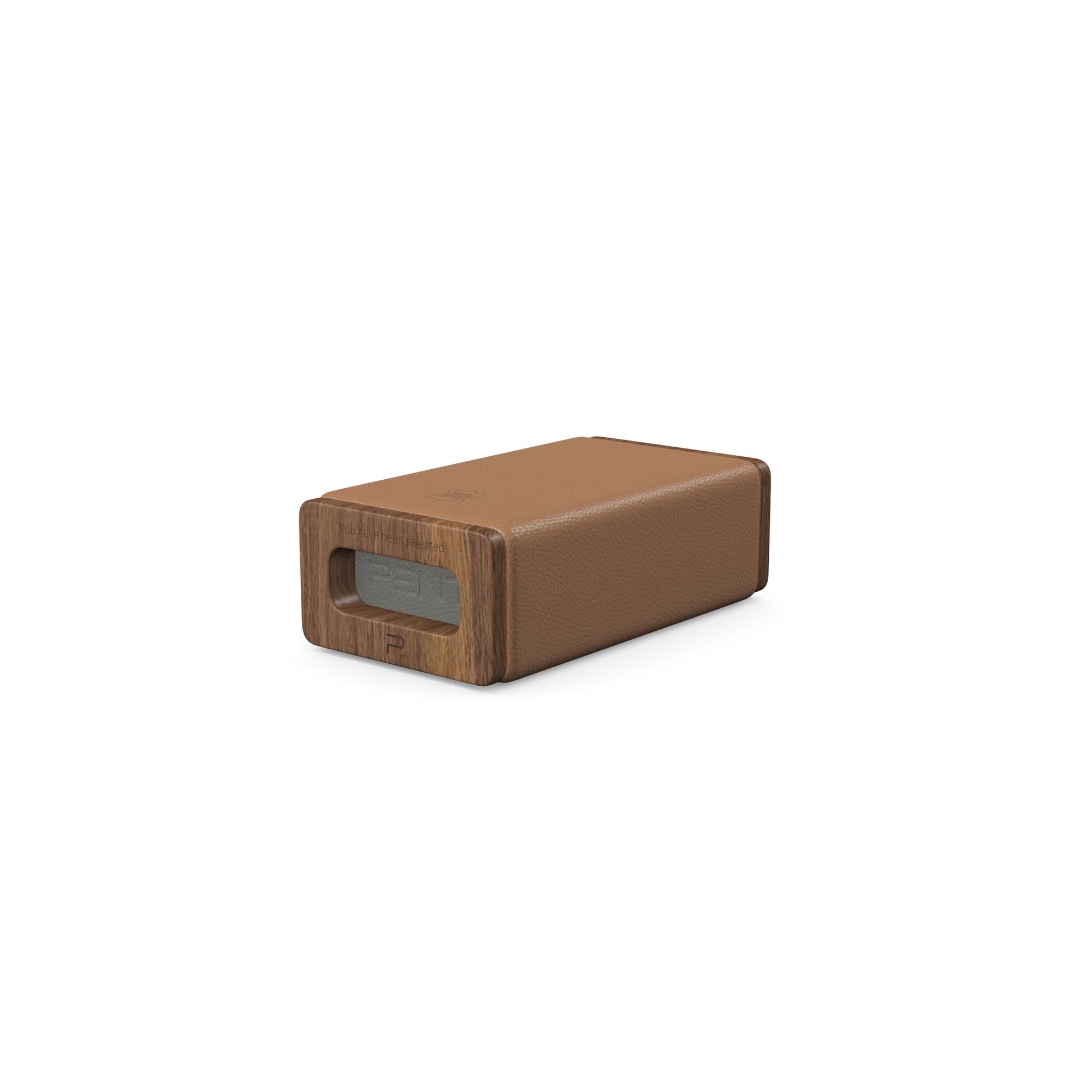 Luxury yoga equipment, handmade with natural wood and premium Italian leather, customize in brown base leather, grey accent leather color and natural walnut wood. PENT. KOHA - Luxury Yoga Block