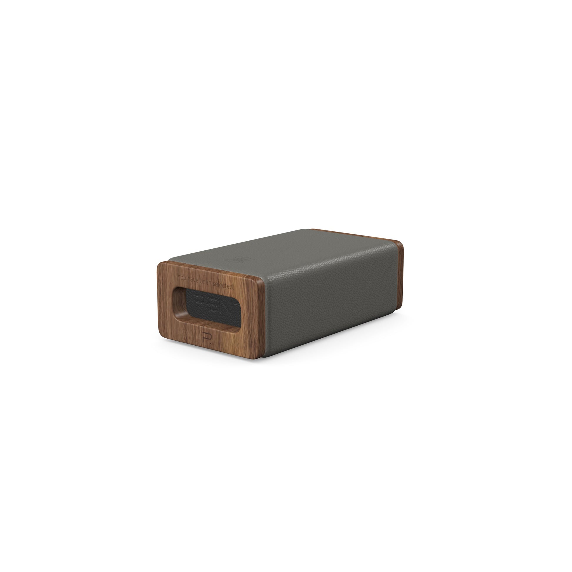 Luxury yoga equipment, handmade with natural wood and premium Italian leather, customize in grey base leather, black accent leather color and natural walnut wood. PENT. KOHA - Luxury Yoga Block