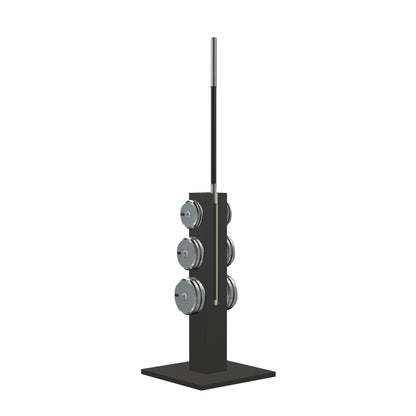 Luxury gym equipment, handmade barbell, weight plates and wooden stand with stainless steel and natural black ash wood. PENT. LESNA - Luxury Barbell Set