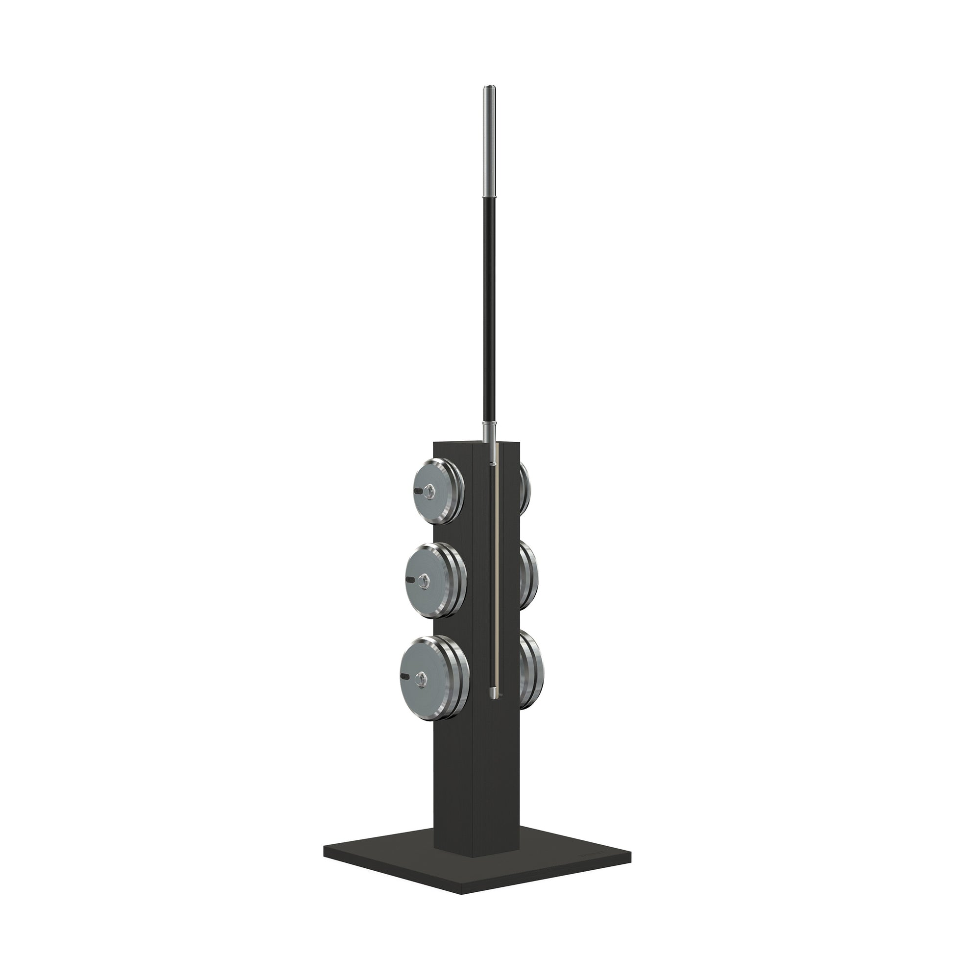 Luxury gym equipment, handmade barbell, weight plates and wooden stand with stainless steel and natural black ash wood. PENT. LESNA - Luxury Barbell Set