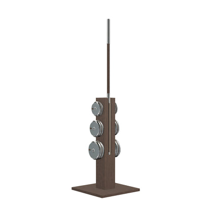 Luxury gym equipment, handmade barbell, weight plates and wooden stand with stainless steel and natural dark walnut wood. PENT. LESNA - Luxury Barbell Set