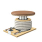 Premium gym battle rope in white colour, made with with marine grade stainless steel and natural ash wooden handles and stand, wrapped in luxurious Italian brown leather, packed neatly into its own handmade wooden stand. PENT. LINA Set - Battle Rope