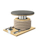 Premium gym battle rope in natural colour, made with with marine grade stainless steel and natural ash wooden handles and stand, wrapped in luxurious Italian grey leather, packed neatly into its own handmade wooden stand. PENT. LINA Set - Battle Rope