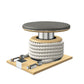 Premium gym battle rope in white colour, made with with marine grade stainless steel and natural ash wooden handles and stand, wrapped in luxurious Italian grey leather, packed neatly into its own handmade wooden stand. PENT. LINA Set - Battle Rope