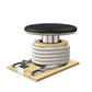 Premium gym battle rope in white colour, made with with marine grade stainless steel and natural ash wooden handles and stand, wrapped in luxurious Italian black leather, packed neatly into its own handmade wooden stand. PENT. LINA Set - Battle Rope