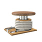 Premium gym battle rope in white colour, made with with marine grade stainless steel and solid oak wooden handles and stand, wrapped in luxurious Italian brown leather, packed neatly into its own handmade wooden stand. PENT. LINA Set - Battle Rope