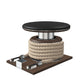 Premium gym battle rope in natural colour, made with with marine grade stainless steel and dark walnut wooden handles and stand, wrapped in luxurious Italian black leather, packed neatly into its own handmade wooden stand. PENT. LINA Set - Battle Rope