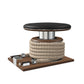 Premium gym battle rope in natural colour, made with with marine grade stainless steel and natural walnut wooden handles and stand, wrapped in luxurious Italian black leather, packed neatly into its own handmade wooden stand. PENT. LINA Set - Battle Rope