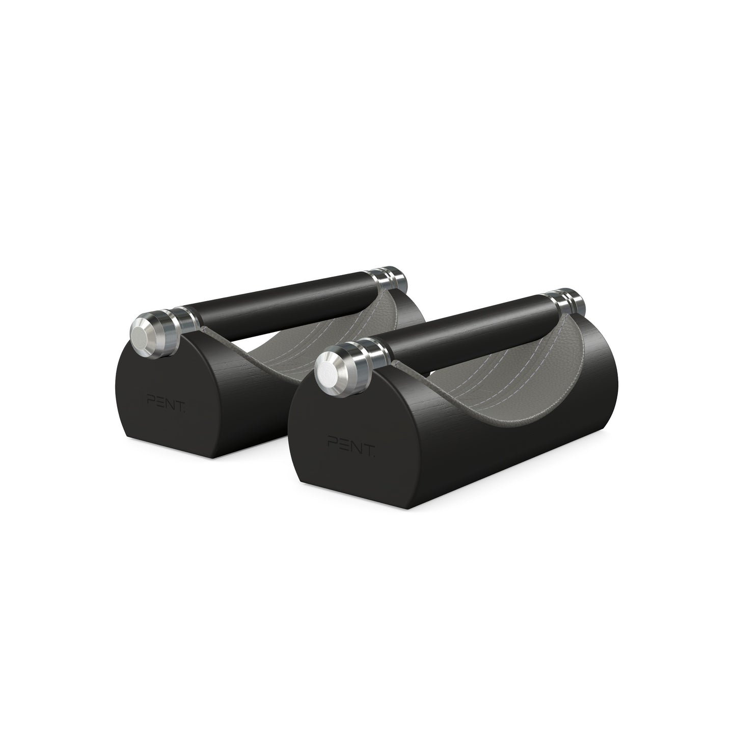 Luxury home gym equipment, premium push up bars handcrafted from fine leather, stainless steel and natural wood. Customize in grey Italian leather and black ash wood. PENT. LIPOVA - Luxury Push-Up Bars