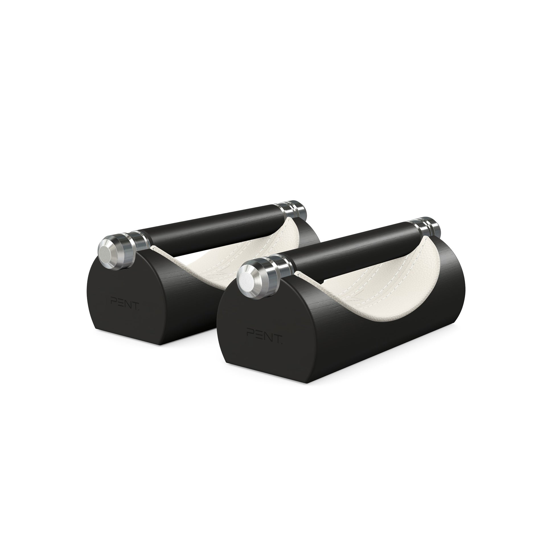 Luxury home gym equipment, premium push up bars handcrafted from fine leather, stainless steel and natural wood. Customize in white Italian leather and black ash wood. PENT. LIPOVA - Luxury Push-Up Bars