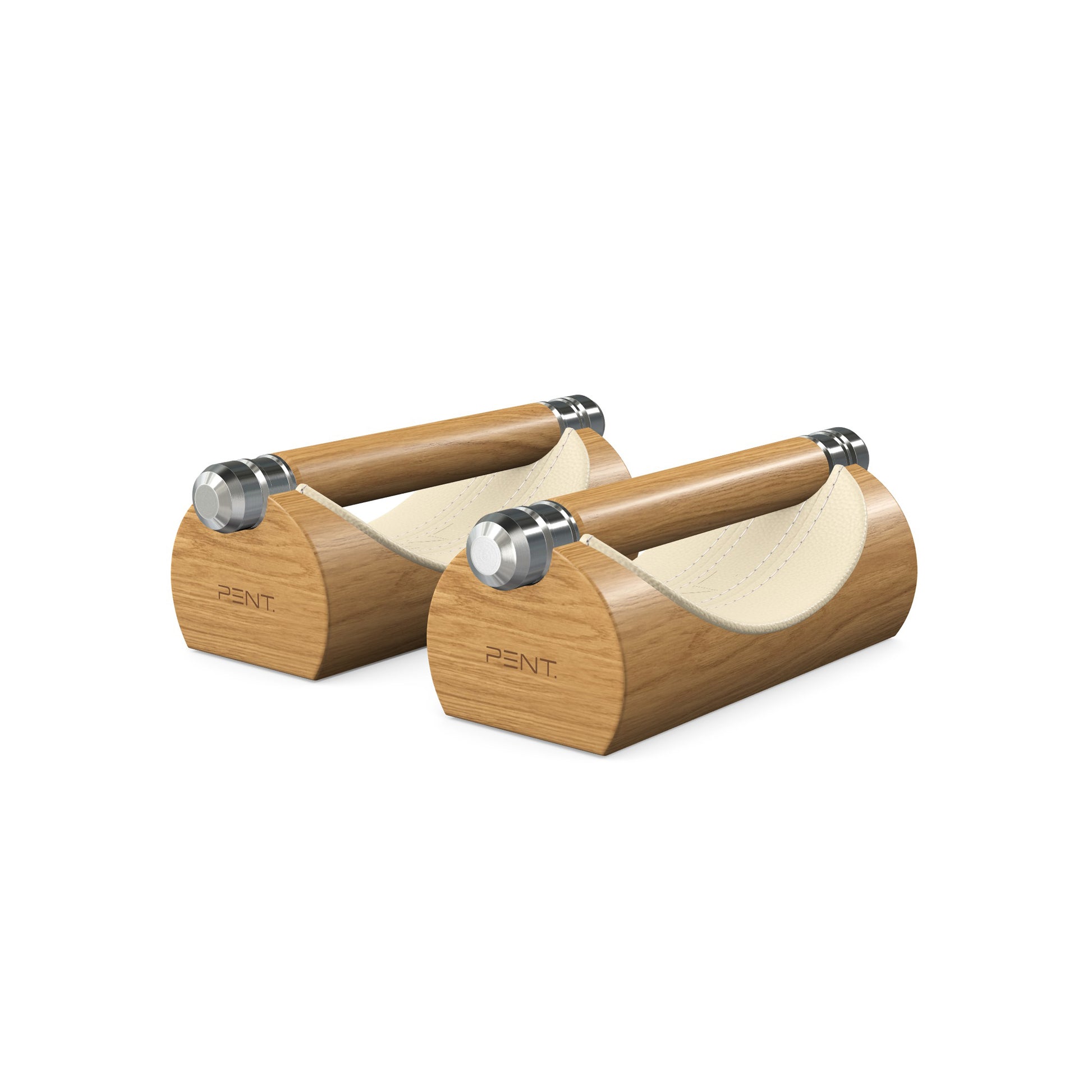 Luxury home gym equipment, premium push up bars handcrafted from fine leather, stainless steel and natural wood. Customize in beige Italian leather and oak wood. PENT. LIPOVA - Luxury Push-Up Bars