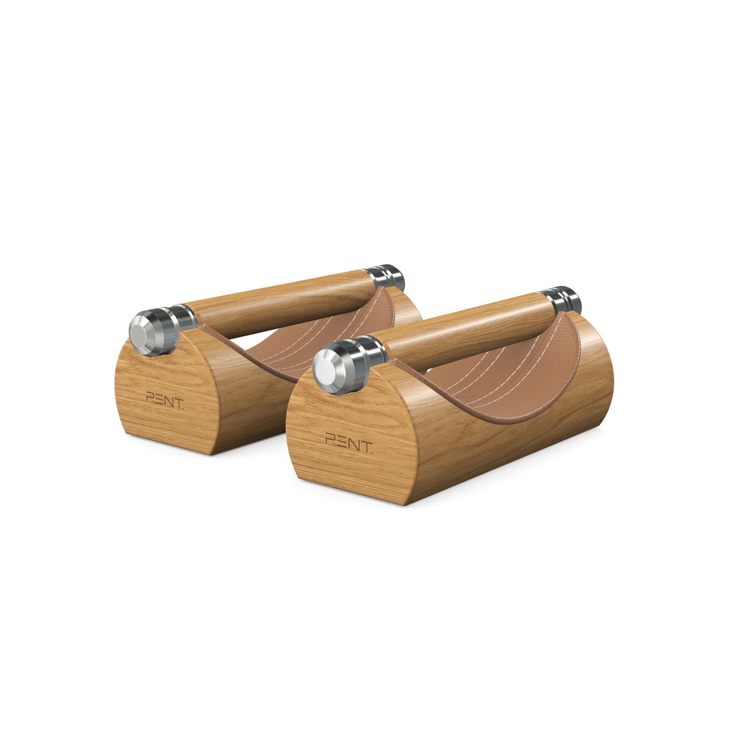 Luxury home gym equipment, premium push up bars handcrafted from fine leather, stainless steel and natural wood. Customize in brown Italian leather and oak wood. PENT. LIPOVA - Luxury Push-Up Bars