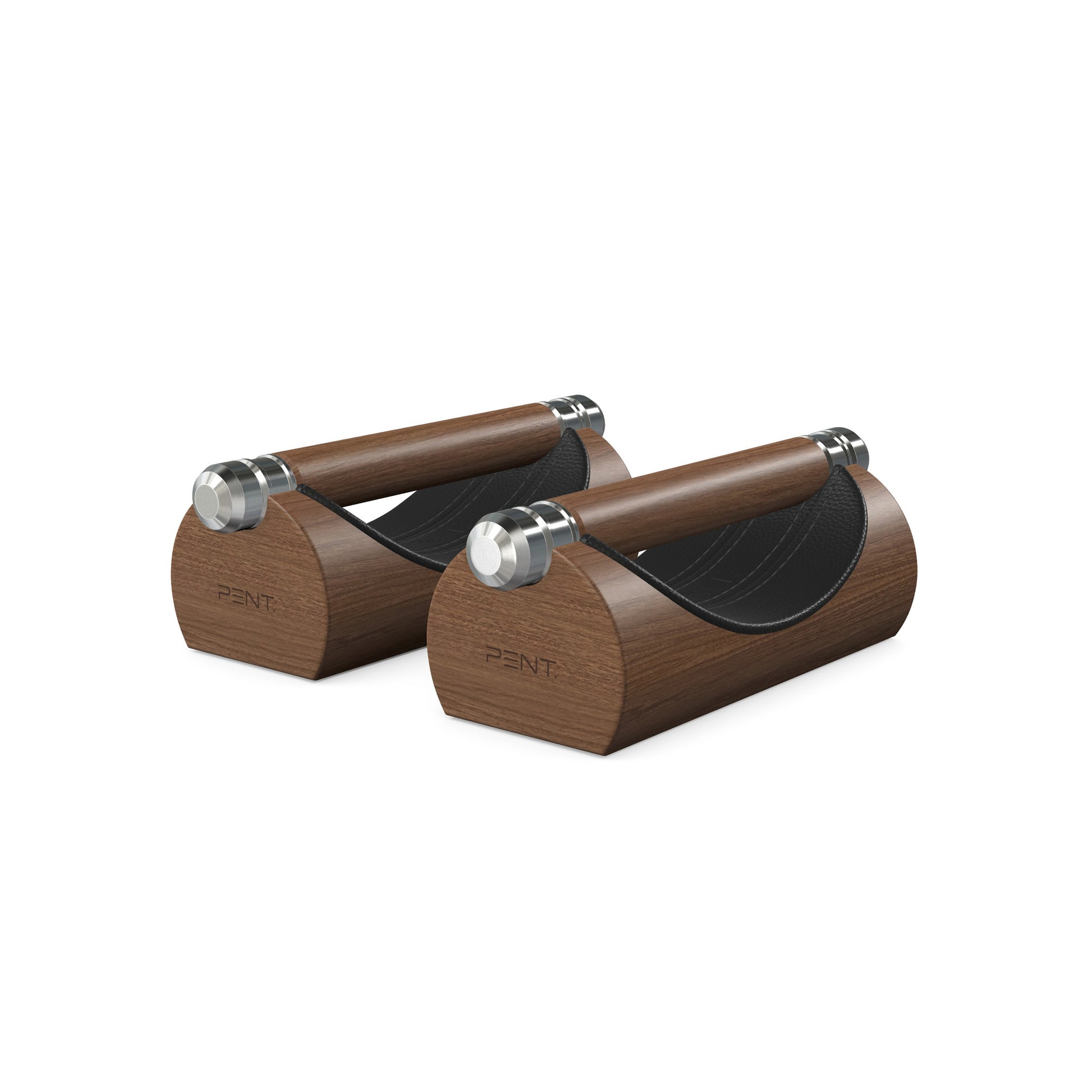 Luxury home gym equipment, premium push up bars handcrafted from fine leather, stainless steel and natural wood. Customize in black Italian leather and natural walnut wood. PENT. LIPOVA - Luxury Push-Up Bars