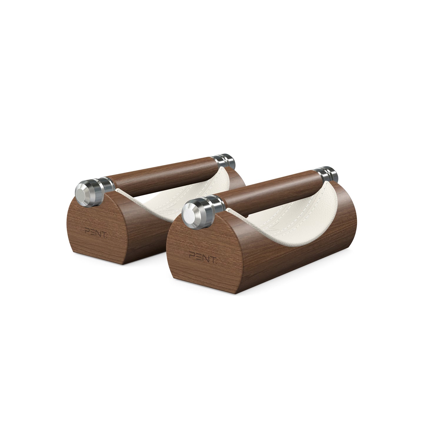 Luxury home gym equipment, premium push up bars handcrafted from fine leather, stainless steel and natural wood. Customize in white Italian leather and natural walnut wood. PENT. LIPOVA - Luxury Push-Up Bars