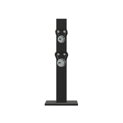 Luxury fitness equipment, 4 luxury kettlebells on vertical wooden stand, handcrafted with stainless steel, premium Italian black leather and black ash wood. PENT. LOVA Set