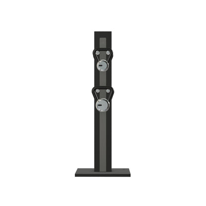 Luxury fitness equipment, 4 luxury kettlebells on vertical wooden stand, handcrafted with stainless steel, premium Italian grey leather and black ash wood. PENT. LOVA Set