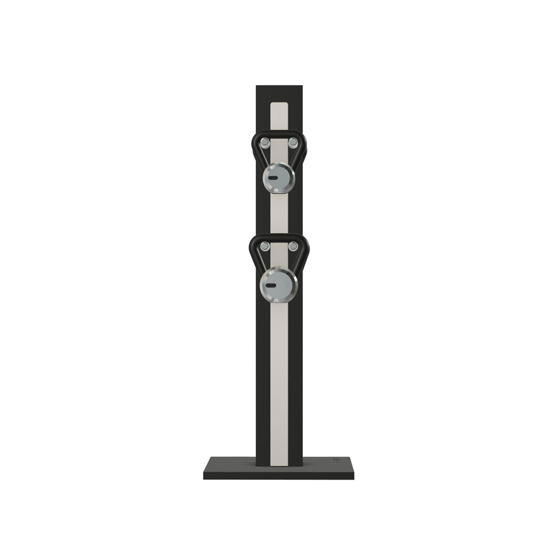 Luxury fitness equipment, 4 luxury kettlebells on vertical wooden stand, handcrafted with stainless steel, premium Italian white leather and black ash wood. PENT. LOVA Set