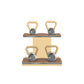 Luxury fitness equipment, 4 luxury kettlebells on horizontal wooden stand, handcrafted with stainless steel, premium Italian brown leather and natural ash wood. PENT. LOVA Set - Kettlebells on a Horizontal Stand