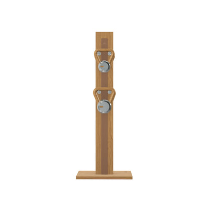Luxury fitness equipment, 4 luxury kettlebells on vertical wooden stand, handcrafted with stainless steel, premium Italian brown leather and oak wood. PENT. LOVA Set