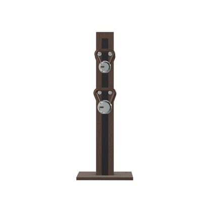 Luxury fitness equipment, 4 luxury kettlebells on vertical wooden stand, handcrafted with stainless steel, premium Italian black leather and dark walnut wood. PENT. LOVA Set