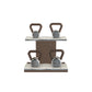 Luxury fitness equipment, 4 luxury kettlebells on horizontal wooden stand, handcrafted with stainless steel, premium Italian white leather and dark walnut wood. PENT. LOVA Set - Kettlebells on a Horizontal Stand