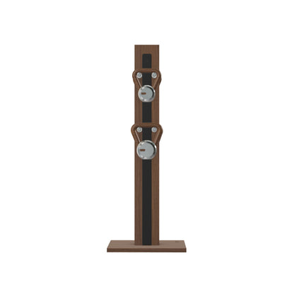 Luxury fitness equipment, 4 luxury kettlebells on vertical wooden stand, handcrafted with stainless steel, premium Italian black leather and natural walnut wood. PENT. LOVA Set