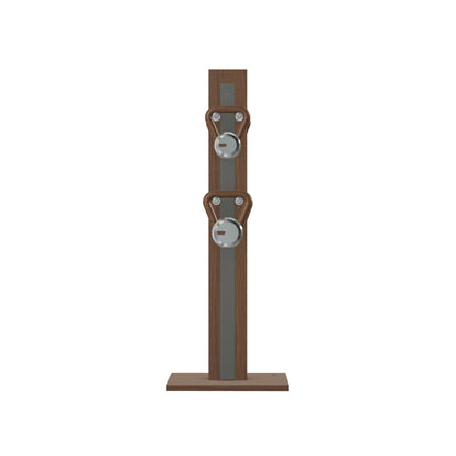 Luxury fitness equipment, 4 luxury kettlebells on vertical wooden stand, handcrafted with stainless steel, premium Italian grey leather and natural walnut wood. PENT. LOVA Set