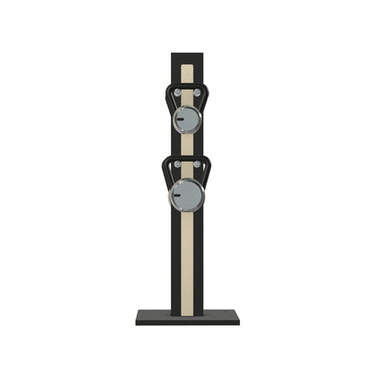 Luxury fitness equipment, 4 luxury kettlebells on vertical wooden stand, handcrafted with stainless steel, premium Italian beige leather and black ash wood. PENT. LOVA Set (2)