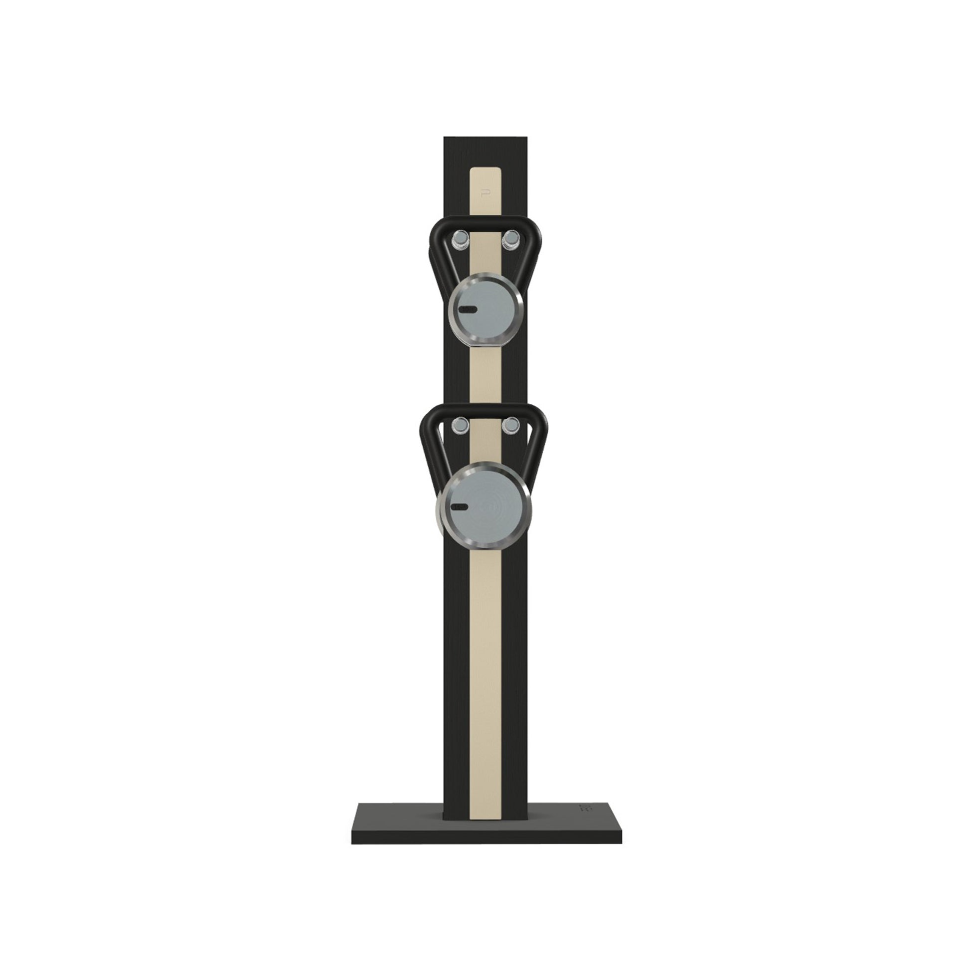 Luxury fitness equipment, 4 luxury kettlebells on vertical wooden stand, handcrafted with stainless steel, premium Italian beige leather and black ash wood. PENT. LOVA Set (2)