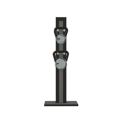 Luxury fitness equipment, 4 luxury kettlebells on vertical wooden stand, handcrafted with stainless steel, premium Italian grey leather and black ash wood. PENT. LOVA Set (2)