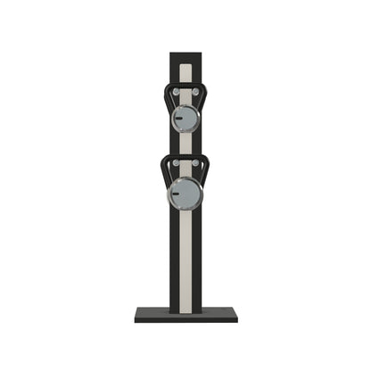 Luxury fitness equipment, 4 luxury kettlebells on vertical wooden stand, handcrafted with stainless steel, premium Italian white leather and black ash wood. PENT. LOVA Set (2)