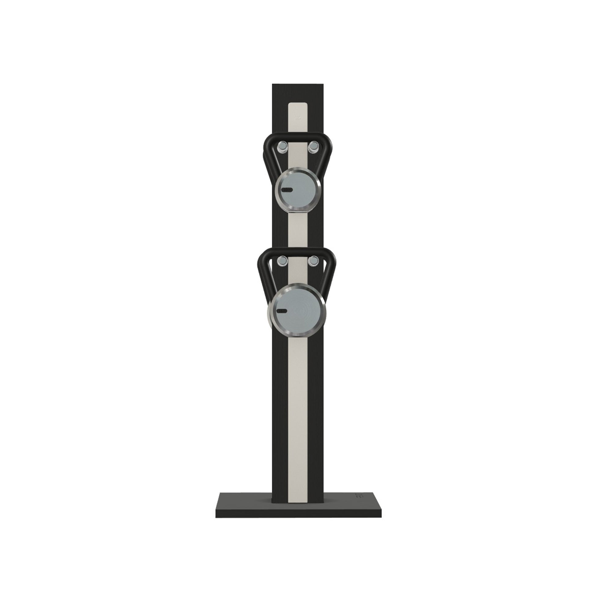Luxury fitness equipment, 4 luxury kettlebells on vertical wooden stand, handcrafted with stainless steel, premium Italian white leather and black ash wood. PENT. LOVA Set (2)