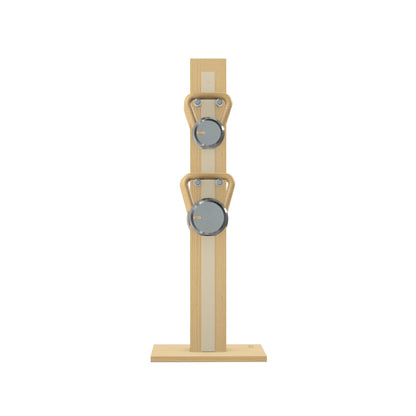 Luxury fitness equipment, 4 luxury kettlebells on vertical wooden stand, handcrafted with stainless steel, premium Italian beige leather and natural ash wood. PENT. LOVA Set (2)