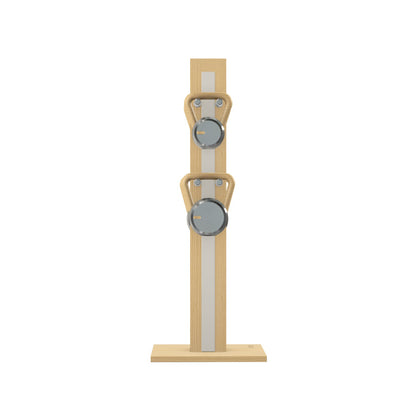 Luxury fitness equipment, 4 luxury kettlebells on vertical wooden stand, handcrafted with stainless steel, premium Italian white leather and natural ash wood. PENT. LOVA Set (2)