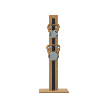 Luxury fitness equipment, 4 luxury kettlebells on vertical wooden stand, handcrafted with stainless steel, premium Italian black leather and oak wood. PENT. LOVA Set (2)