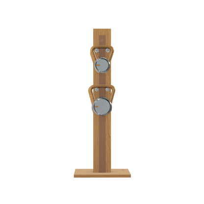 Luxury fitness equipment, 4 luxury kettlebells on vertical wooden stand, handcrafted with stainless steel, premium Italian brown leather and oak wood. PENT. LOVA Set (2)