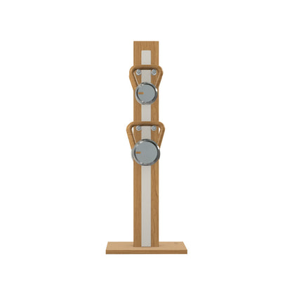 Luxury fitness equipment, 4 luxury kettlebells on vertical wooden stand, handcrafted with stainless steel, premium Italian white leather and oak wood. PENT. LOVA Set (2)