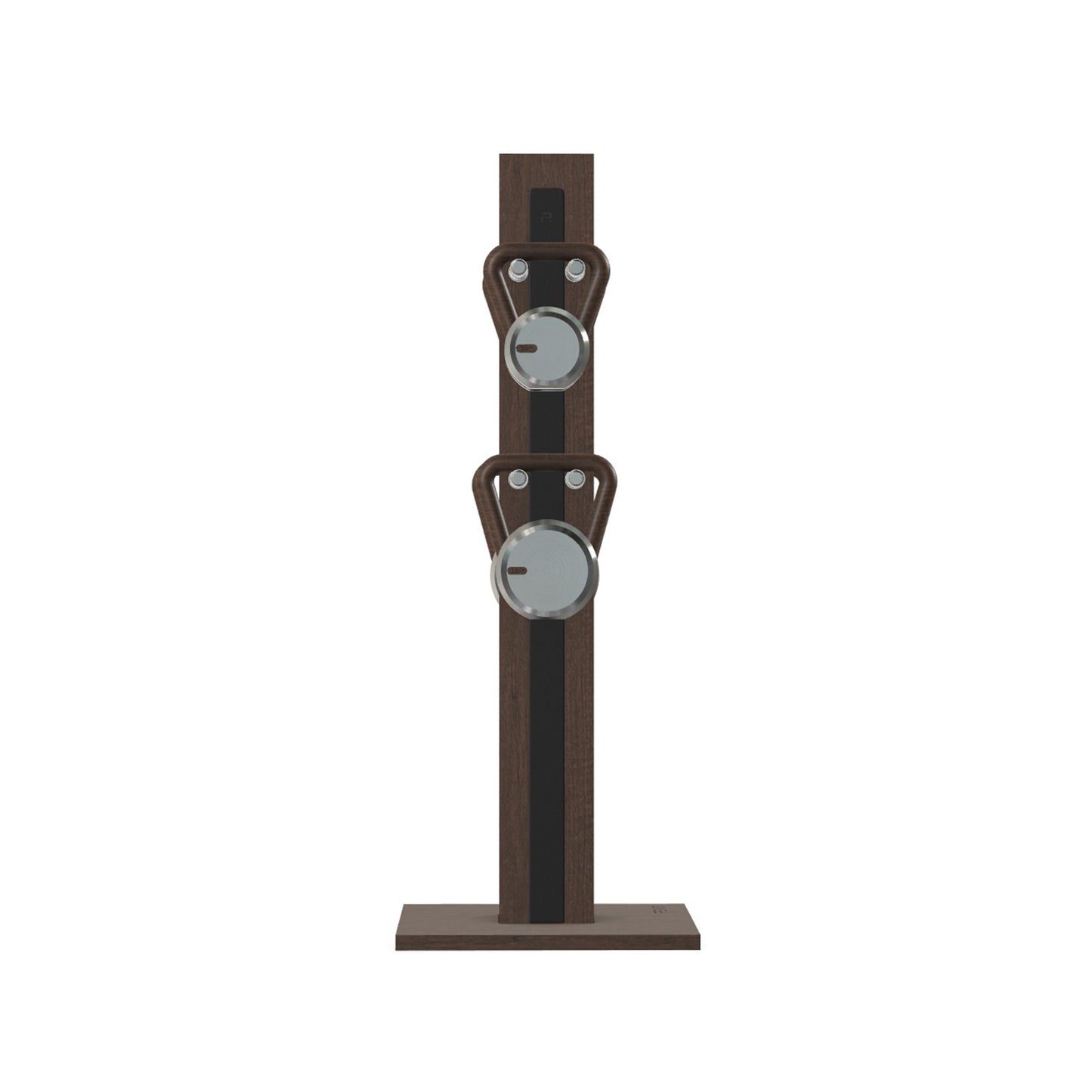 Luxury fitness equipment, 4 luxury kettlebells on vertical wooden stand, handcrafted with stainless steel, premium Italian black leather and dark walnut wood. PENT. LOVA Set (2)