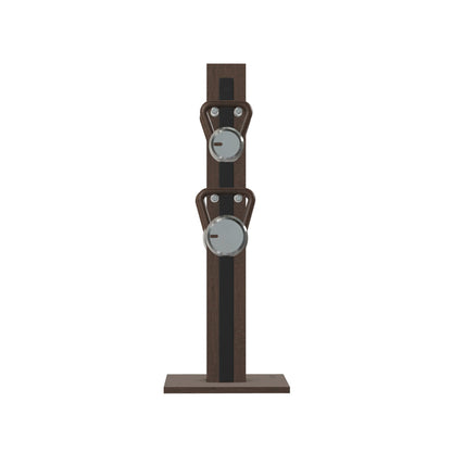 Luxury fitness equipment, 4 luxury kettlebells on vertical wooden stand, handcrafted with stainless steel, premium Italian black leather and dark walnut wood. PENT. LOVA Set (2)