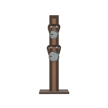 Luxury fitness equipment, 4 luxury kettlebells on vertical wooden stand, handcrafted with stainless steel, premium Italian brown leather and dark walnut wood. PENT. LOVA Set (2)