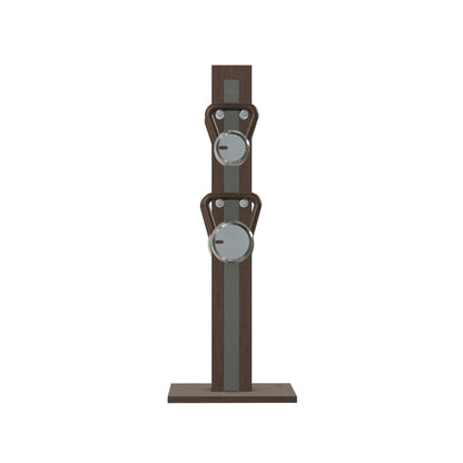 Luxury fitness equipment, 4 luxury kettlebells on vertical wooden stand, handcrafted with stainless steel, premium Italian grey leather and dark walnut wood. PENT. LOVA Set (2)