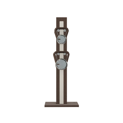 Luxury fitness equipment, 4 luxury kettlebells on vertical wooden stand, handcrafted with stainless steel, premium Italian white leather and dark walnut wood. PENT. LOVA Set (2)