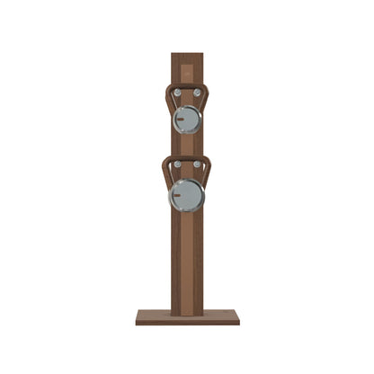 Luxury fitness equipment, 4 luxury kettlebells on vertical wooden stand, handcrafted with stainless steel, premium Italian brown leather and natural walnut wood. PENT. LOVA Set (2)