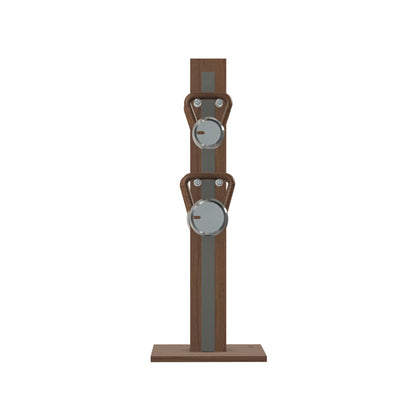 Luxury fitness equipment, 4 luxury kettlebells on vertical wooden stand, handcrafted with stainless steel, premium Italian grey leather and natural walnut wood. PENT. LOVA Set (2)