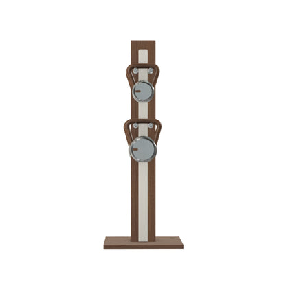 Luxury fitness equipment, 4 luxury kettlebells on vertical wooden stand, handcrafted with stainless steel, premium Italian white leather and natural walnut wood. PENT. LOVA Set (2)
